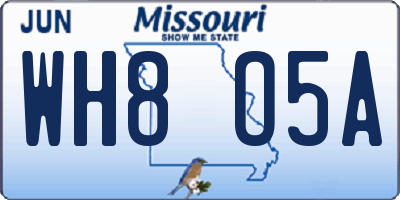 MO license plate WH8O5A