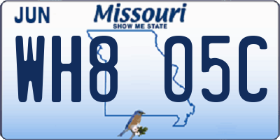 MO license plate WH8O5C