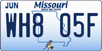 MO license plate WH8O5F