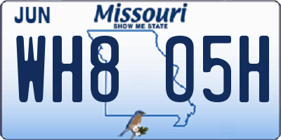 MO license plate WH8O5H