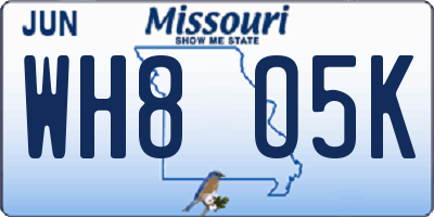 MO license plate WH8O5K