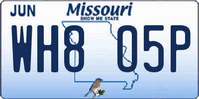 MO license plate WH8O5P