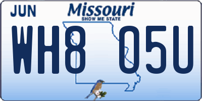MO license plate WH8O5U