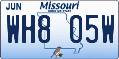 MO license plate WH8O5W