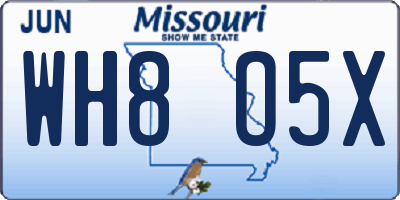MO license plate WH8O5X