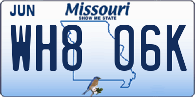 MO license plate WH8O6K