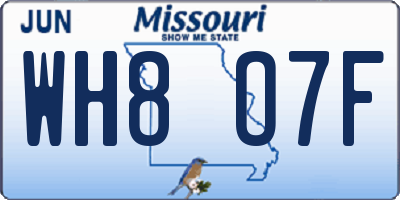 MO license plate WH8O7F