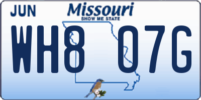 MO license plate WH8O7G