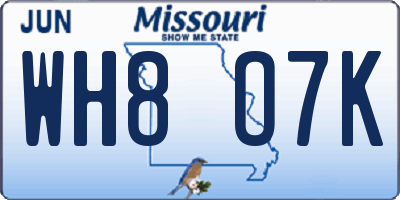MO license plate WH8O7K