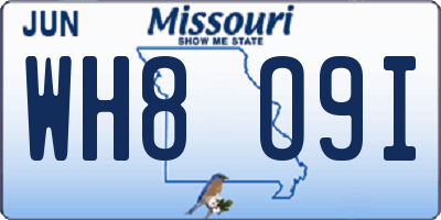MO license plate WH8O9I