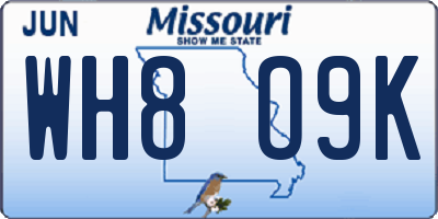 MO license plate WH8O9K