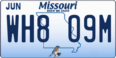 MO license plate WH8O9M