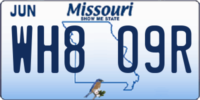 MO license plate WH8O9R