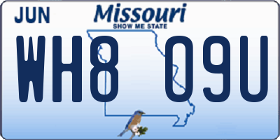MO license plate WH8O9U