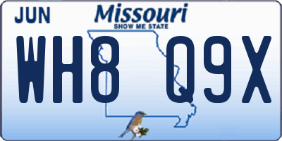 MO license plate WH8Q9X