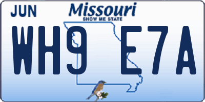 MO license plate WH9E7A
