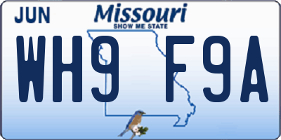 MO license plate WH9F9A