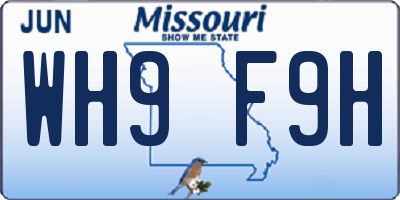 MO license plate WH9F9H