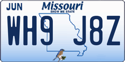 MO license plate WH9J8Z