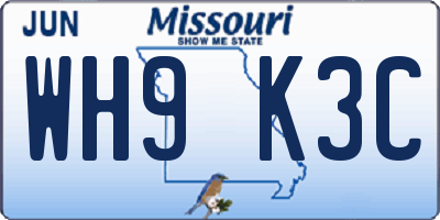 MO license plate WH9K3C