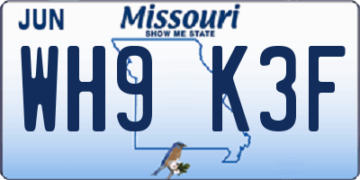 MO license plate WH9K3F