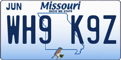 MO license plate WH9K9Z