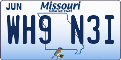 MO license plate WH9N3I