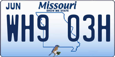 MO license plate WH9O3H