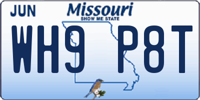 MO license plate WH9P8T