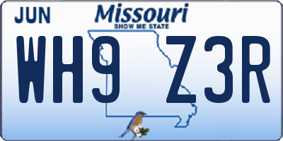 MO license plate WH9Z3R