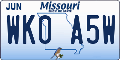 MO license plate WK0A5W