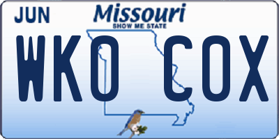 MO license plate WK0C0X