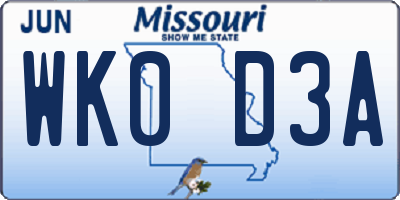 MO license plate WK0D3A