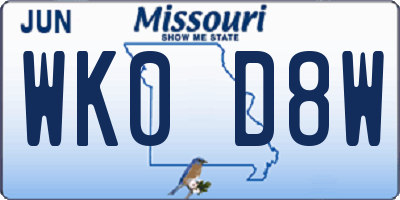 MO license plate WK0D8W