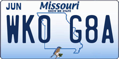 MO license plate WK0G8A