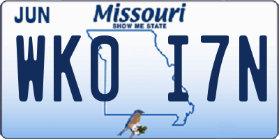 MO license plate WK0I7N