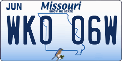 MO license plate WK0O6W