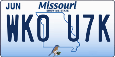 MO license plate WK0U7K