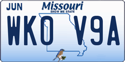 MO license plate WK0V9A