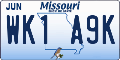 MO license plate WK1A9K