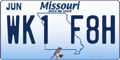 MO license plate WK1F8H