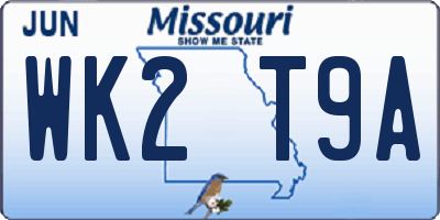 MO license plate WK2T9A