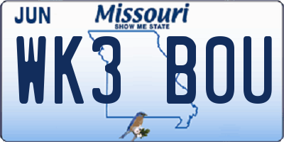 MO license plate WK3B0U