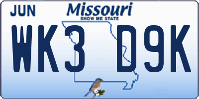 MO license plate WK3D9K