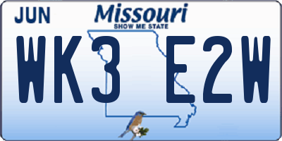 MO license plate WK3E2W