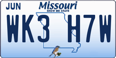 MO license plate WK3H7W