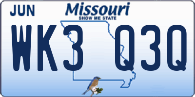 MO license plate WK3Q3Q