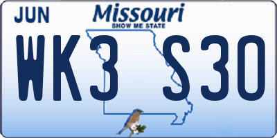 MO license plate WK3S3O