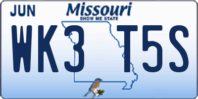 MO license plate WK3T5S