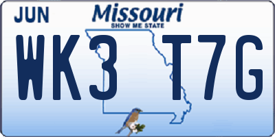 MO license plate WK3T7G